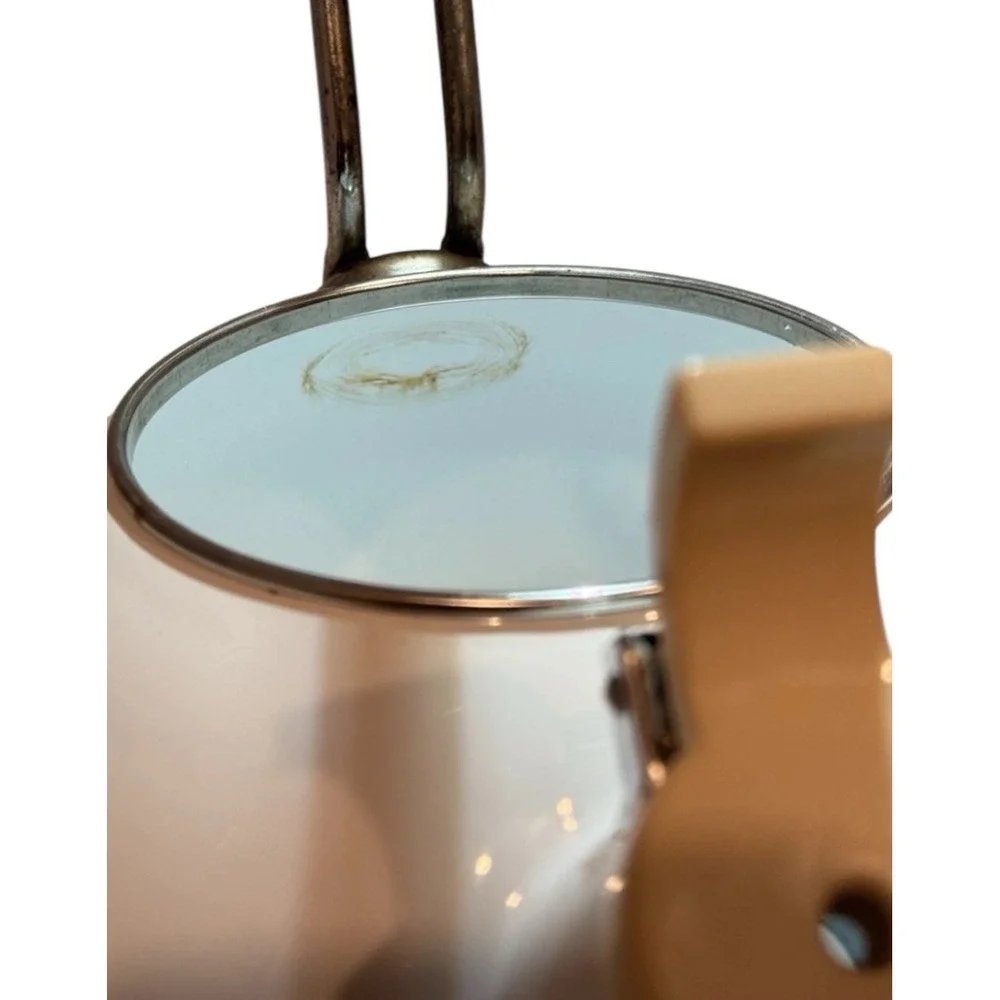 Vintage White Enamel Whistling Tea Kettle‎ Flip Spout Chipped